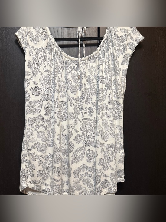 LOFT Tops - LOFT Cream and Navy Top with Floral Print and Tie Back